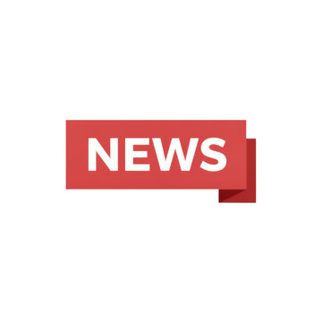 Red news banner ribbon icon with white bold text for media announcements and important daily updates graphic