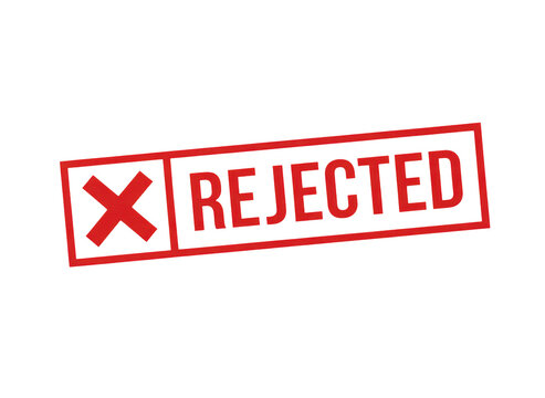 Red rejected rubber stamp icon with a cross mark symbol used for business documents and official feedback