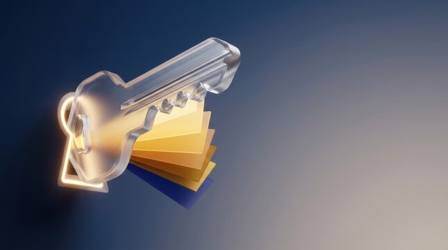 Key unlocking a geometric lock symbolizing access and security design