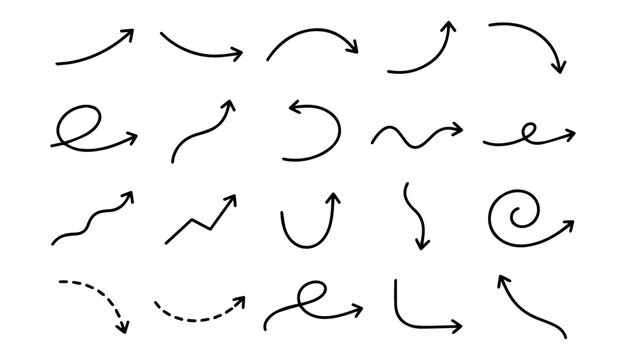 Hand Drawn Doodle Arrow Collection on White Background