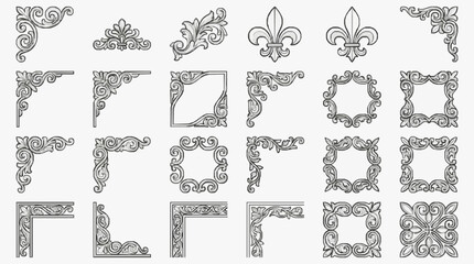 Elegant Ornamental Corner Decorative Motifs and Fleurs de lis Designs for Artistic Projects © Siga