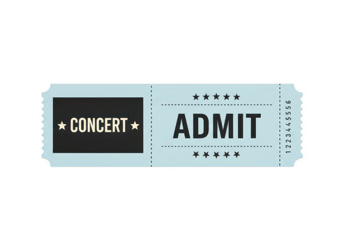 A blue concert admit one ticket stub icon with simple text graphic for musical shows and live event entry