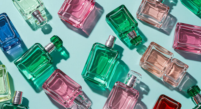 Multicolor Perfume Bottles Arranged in Grid
