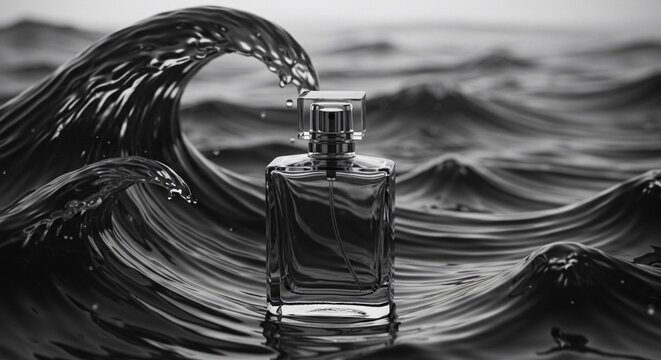 Perfume Bottle in Swirling Dark Liquid