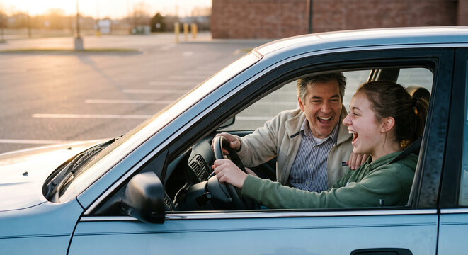 Father Teaching Daughter to Drive
