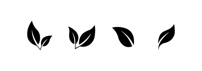 Fototapeta premium Minimalist flat set of black leaves, botanical nature symbol, organic food symbol.
