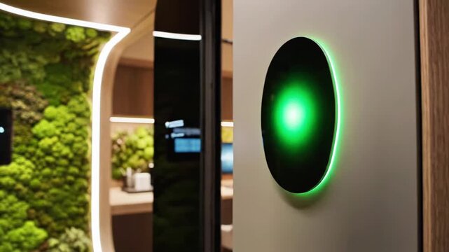 Hand using smartphone for biometric smart building access.