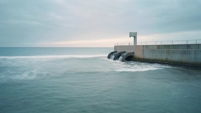 Concrete Coastal Drainage Outlet Discharging Water into Ocean for Stormwater Management
