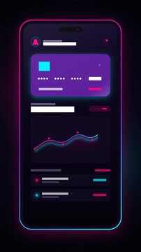 Vibrant Holographic NeoBank Mobile App Mockup Animation with Neon Card Slide and Glowing Graph