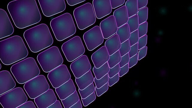 Futuristic purple grid background, glowing neon square pattern, abstract digital technology motion graphics for video production