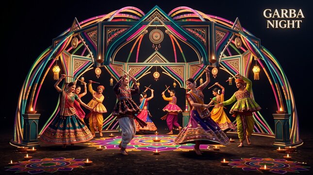 People performing garba dance at night during navratri festival