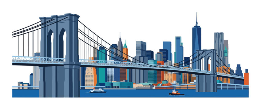Brooklyn Bridge Skyline New York City Vector Illustration