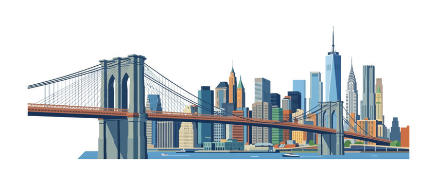 Brooklyn Bridge New York City Skyline Illustration Isolated