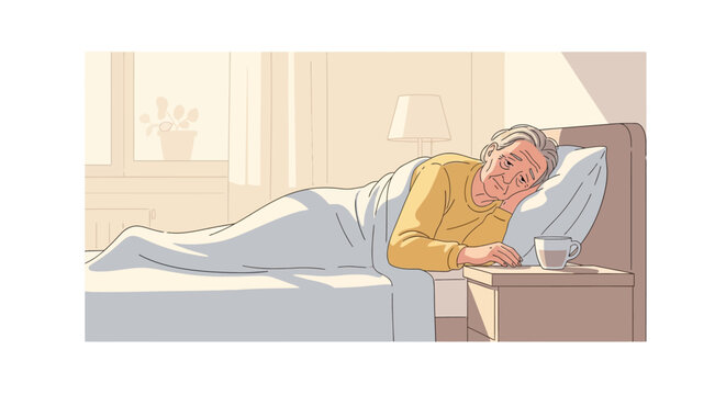 Elderly Person Feeling Unwell In Bed Recovering From Illness