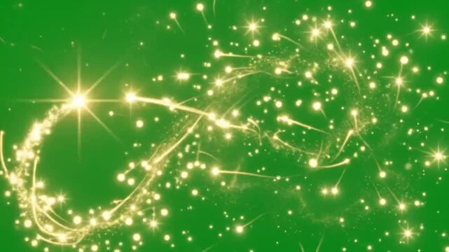 Magical glowing gold stardust sparkle trail on green screen background