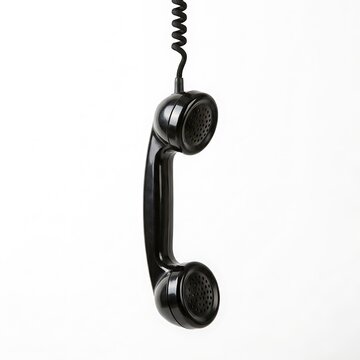 Vintage black telephone receiver isolated on white background