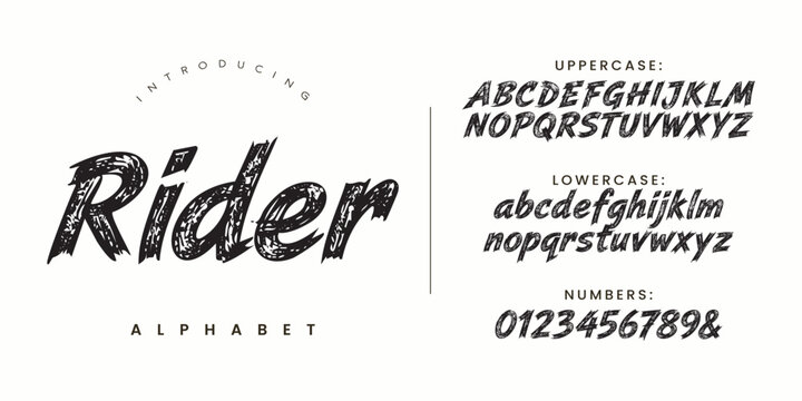 Rider dynamic brush alphabet font for speed racing sports apparel brand identity