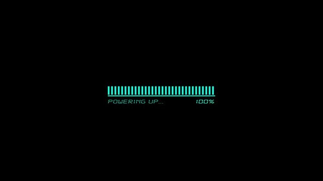Futuristic powering up animation with power up, loading, progress bar, percentage, startup and booting effects. Ideal for technology, software, gaming and digital interface projects.