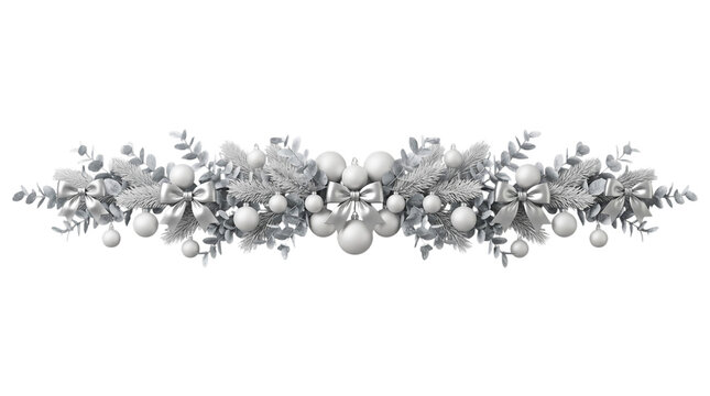 White holiday Christmas garland decorated with bows and baubles