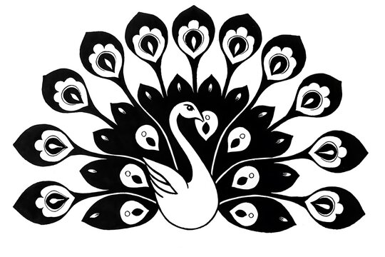 Peacock feather pattern with eye designs in black and white