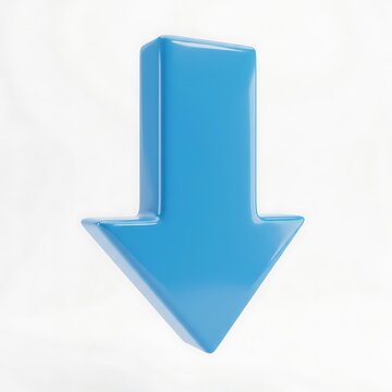 Blue 3d arrow pointing down isolated on white background