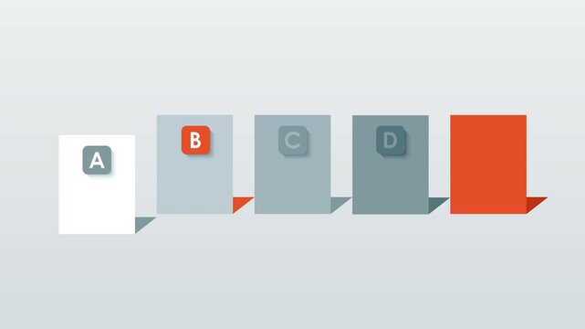 Five square elements animated infographic template. A layout for creating business reports and presentations with bright orange accents