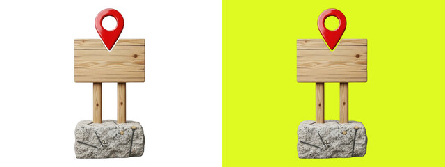 Wooden signpost with red location pin 3D © Md