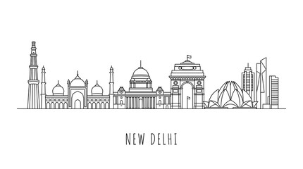 Obraz premium New Delhi Skyline Outline - India Landmark Vector Art