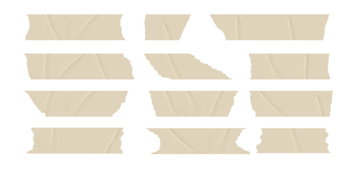 Beige Masking Tape Strips with Torn Edges. Realistic Adhesive Paper Elements for Scrapbook and Collage. Design