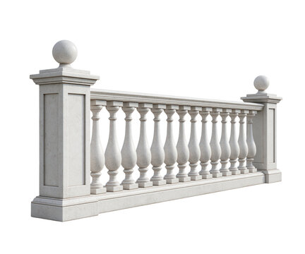 Classic white stone balustrade railing isolated on white background for architecture design