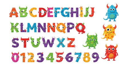 Fototapeta premium Cute Monster Alphabet & Numbers: Fun Characters for Kids Learning