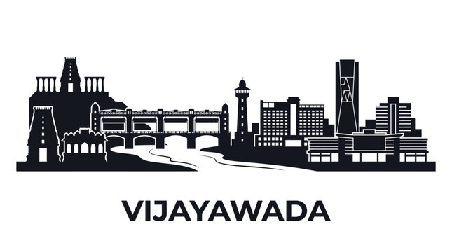 Vijayawada City Skyline Silhouette - Andhra Pradesh, India
