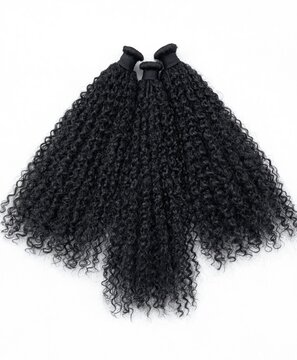 Black Kinky Curly Hair Extension Bundles Isolated Display