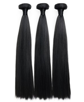 Three Long Straight Black Hair Extension Bundles Isolated