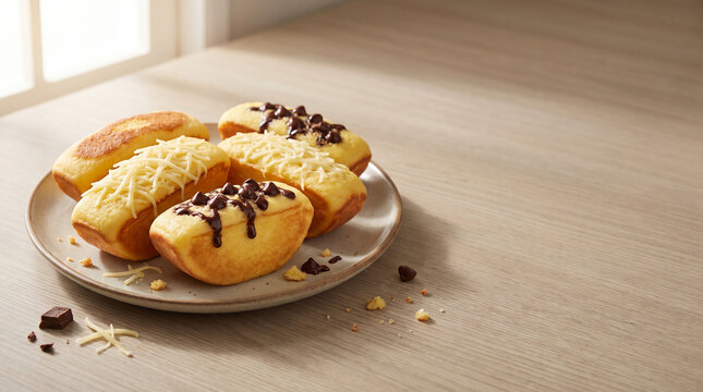 Traditional Indonesian sweet snack Kue Pukis topped with chocolate sprinkles on a plate.