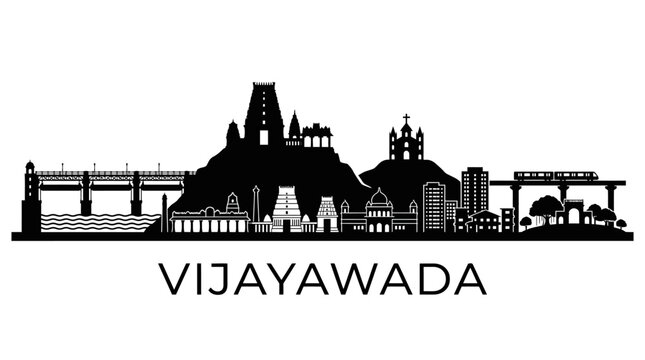 VIJAYAWADA Skyline Silhouette - Famous Landmarks of India - Travel Destination