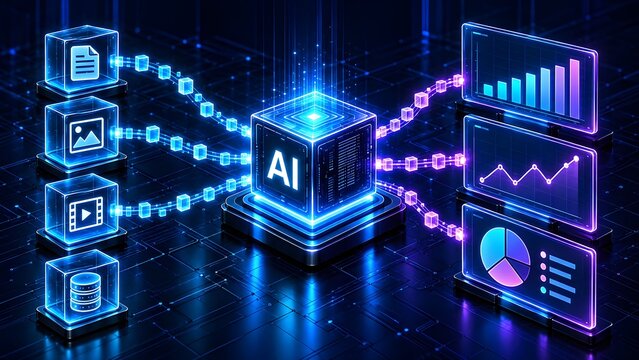 AI processing data from various sources to generate analytics