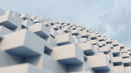 Obraz premium Abstract 3D white cubes background, geometric architectural structure pattern.