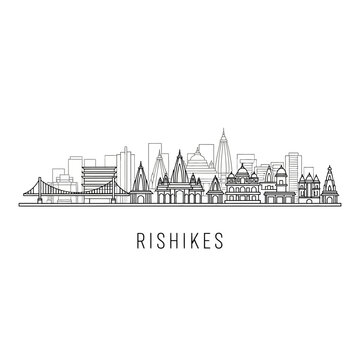 Rishikesh Skyline Icon - Outline Cityscape with Landmark Buildings