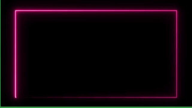 Futuristic neon pink glowing rectangular frame on black background, cyberpunk light border with glow and copy space for technology, gaming, nightlife, modern design sleek