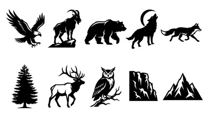 Fototapeta premium Wildlife and Mountain Animal Icons Set