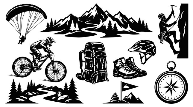 Extreme Outdoor Adventure and Sports Icons Set
