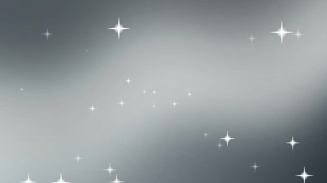 Abstract Sparkling White Stars on Silver Gradient Background Rendering. 4K Video