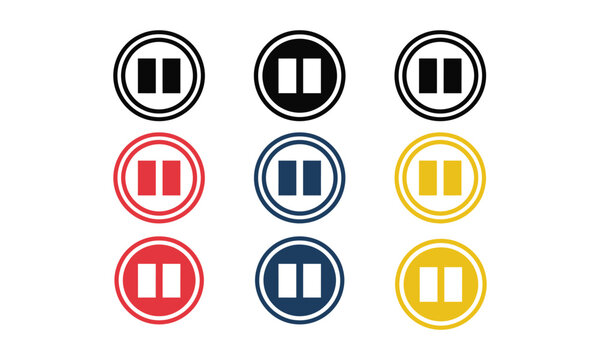 Set of pause button icons in various colors