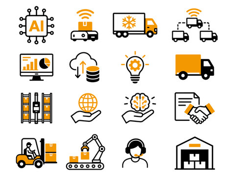 AI Logistics, Logistics DX and Automation Icon Set