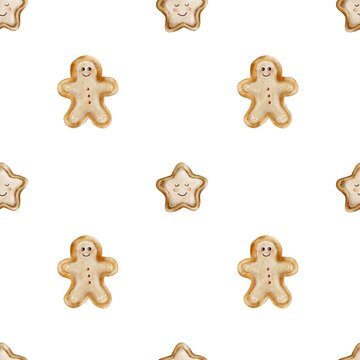 Gingerbread cookies pattern for holiday use in textiles and wrapping