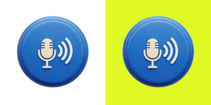 Blue microphone icon button 3D render