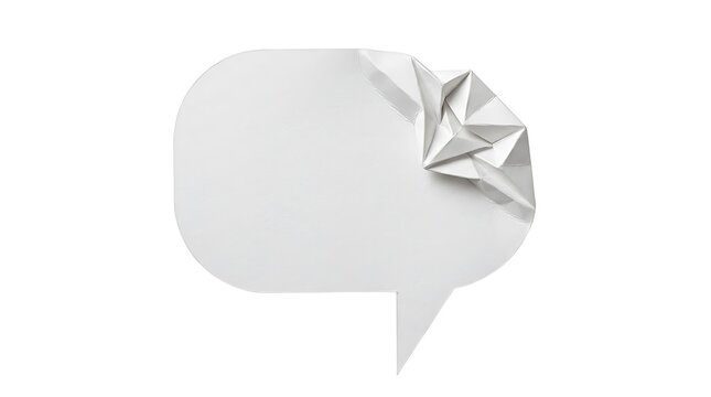 Crumpled white paper speech bubble isolated on white background with paper craft