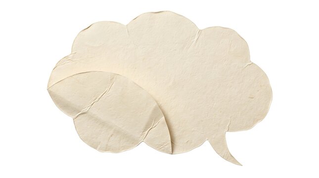 Textured white paper cloud shaped speech bubble with thought bubble