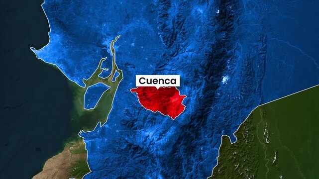 Animated map highlighting Cuenca's location in Ecuador motion graphics video